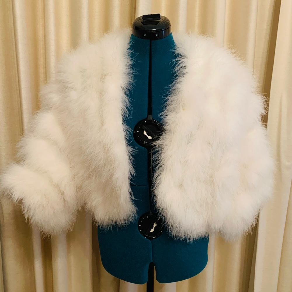 Ivory cream feather bolero vest jacket shawl wedding bridal